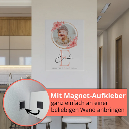 Poster Magnetisch Baby Geburt mit Foto, Initial & Name, Gewicht Datum Uhrzeit