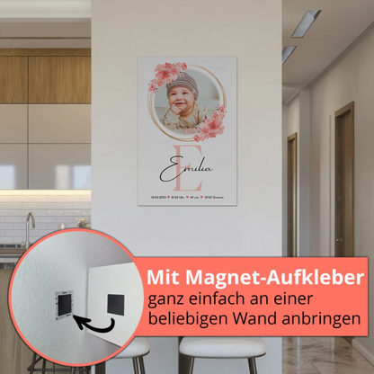 Poster Magnetisch Baby Geburt mit Foto, Initial & Name, Gewicht Datum Uhrzeit