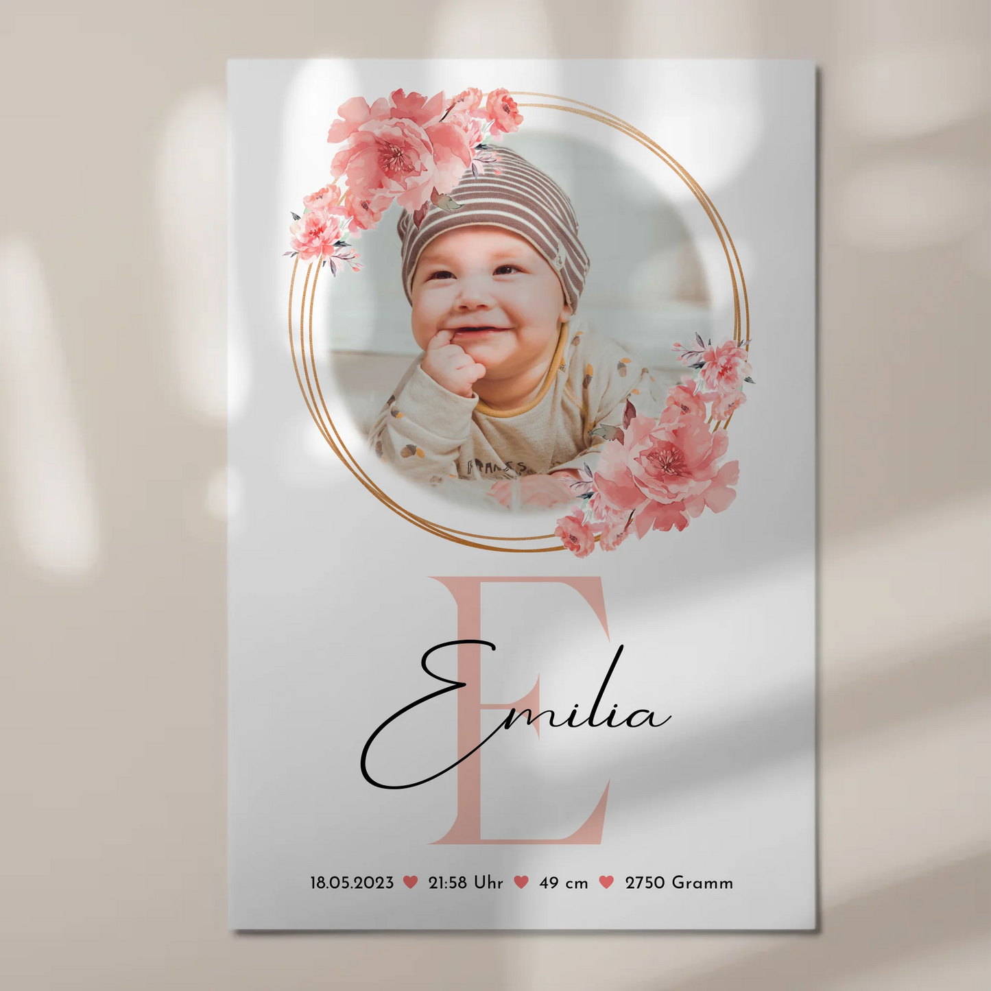 Poster Magnetisch Baby Geburt mit Foto, Initial & Name, Gewicht Datum Uhrzeit