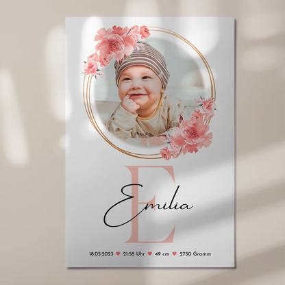 Poster Magnetisch Baby Geburt mit Foto, Initial & Name, Gewicht Datum Uhrzeit