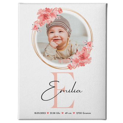 Leinwand Bild zur Geburt Baby mit Foto & Namen, Geburtsdaten