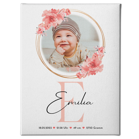 Leinwand Bild zur Geburt Baby mit Foto & Namen, Geburtsdaten