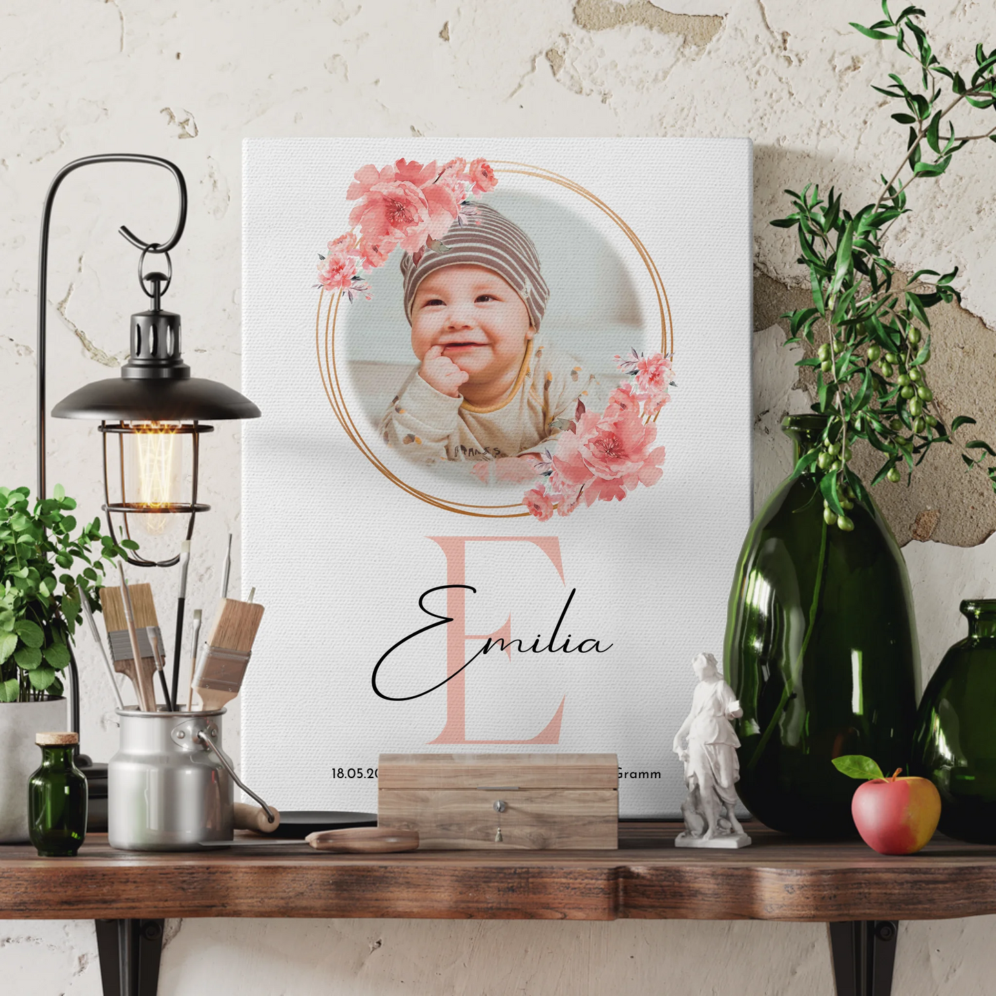 Leinwand Bild zur Geburt Baby mit Foto & Namen, Geburtsdaten