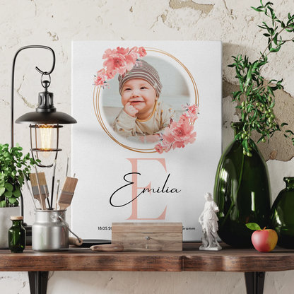 Leinwand Bild zur Geburt Baby mit Foto & Namen, Geburtsdaten