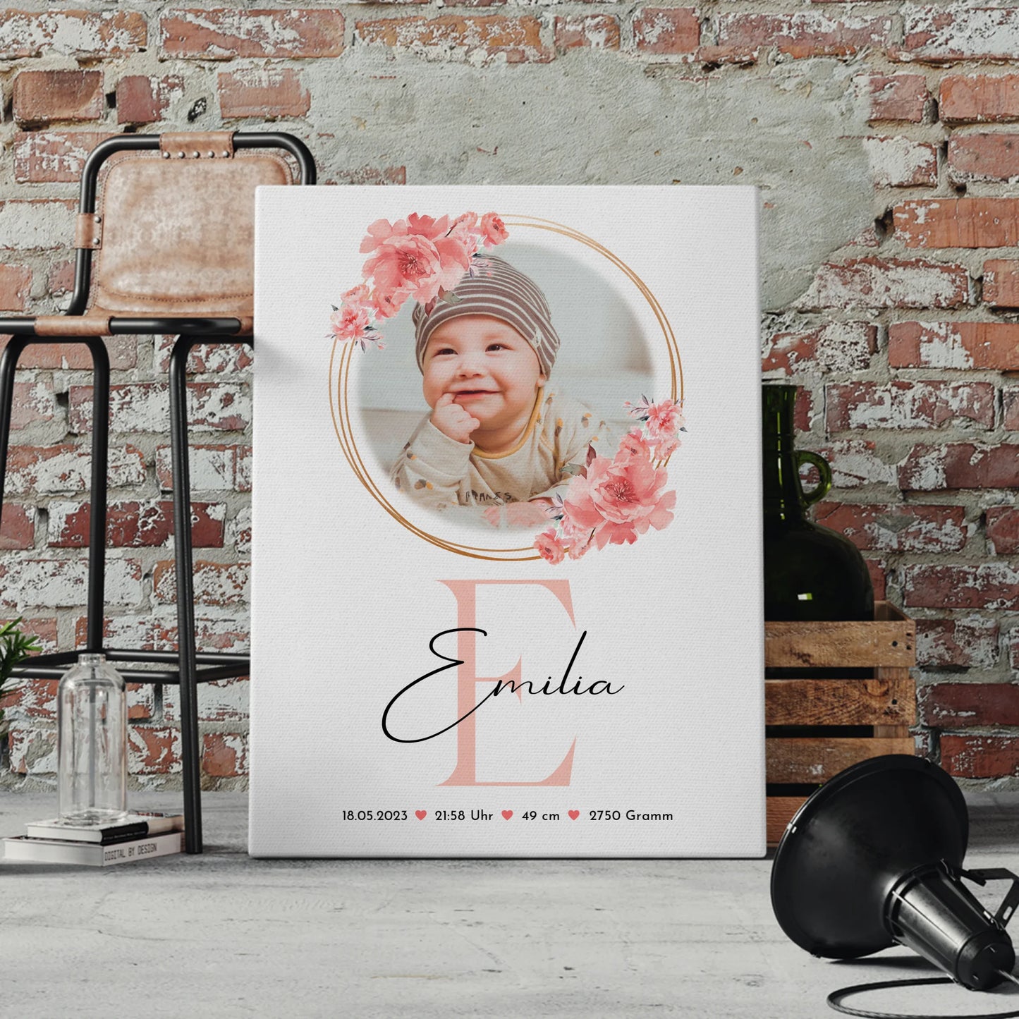 Leinwand Bild zur Geburt Baby mit Foto & Namen, Geburtsdaten