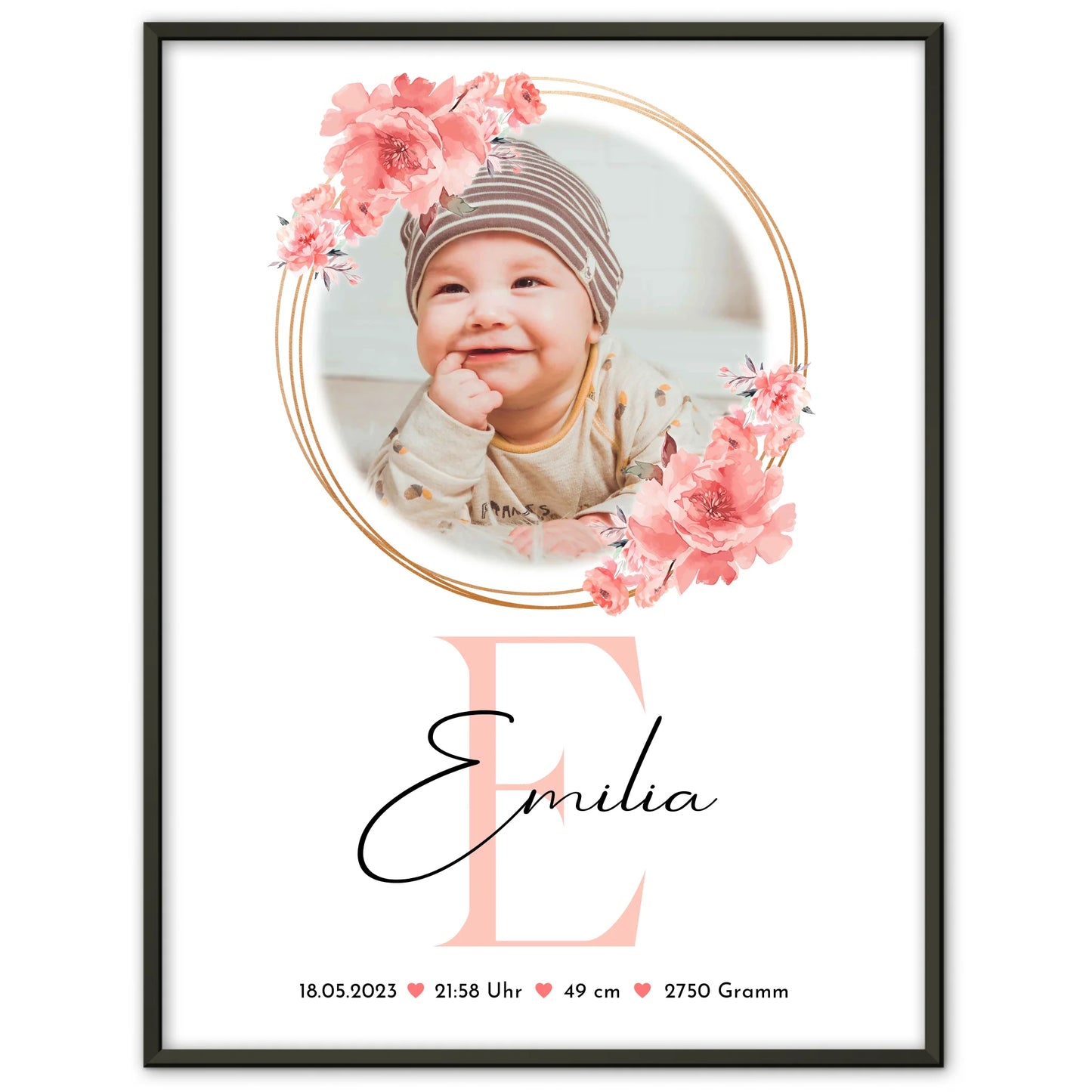 Geburtsdaten Poster Baby mit Foto & Namen - Gewicht Größe Uhrzeit