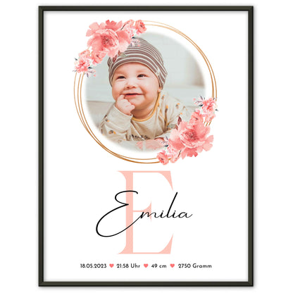 Geburtsdaten Poster Baby mit Foto & Namen - Gewicht Größe Uhrzeit