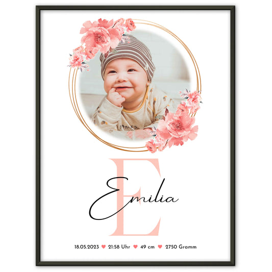 Geburtsdaten Poster Baby mit Foto & Namen - Gewicht Größe Uhrzeit