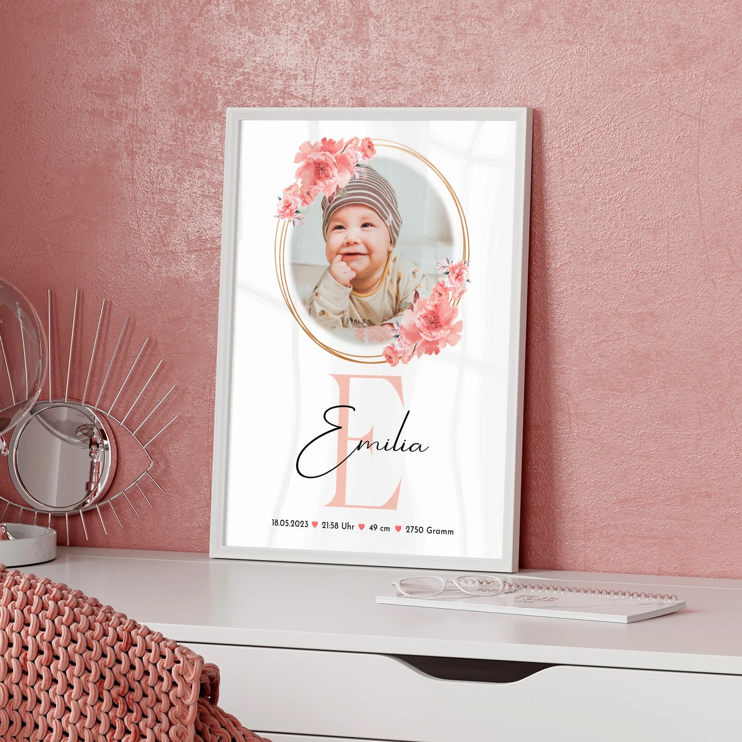 Geburtsdaten Poster Baby mit Foto & Namen - Gewicht Größe Uhrzeit