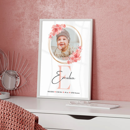 Geburtsdaten Poster Baby mit Foto & Namen - Gewicht Größe Uhrzeit