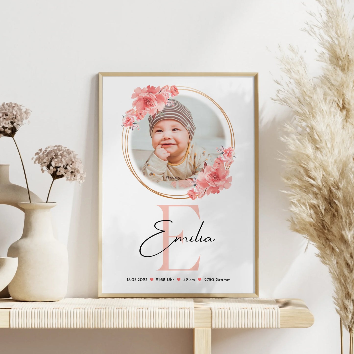 Geburtsdaten Poster Baby mit Foto & Namen - Gewicht Größe Uhrzeit