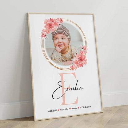Geburtsdaten Poster Baby mit Foto & Namen - Gewicht Größe Uhrzeit