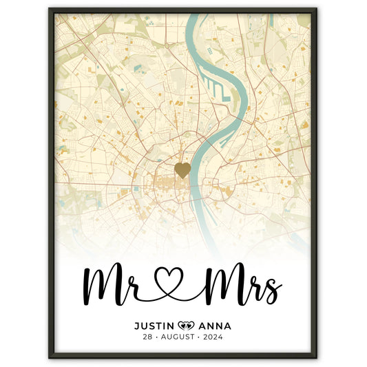 Personalisiertes Stadtkarten Poster für Paare Mr & Mrs Vintage Wo Alles Begann