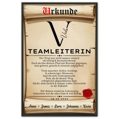 Geschenk Zum Abschluss Ausbildung Teamleiterin Poster Urkunde Personalisiert