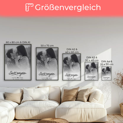Personalisiertes Paar Poster mit Namen Seni Seviyorum Schwarz Weiß