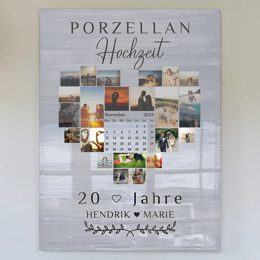 Acrylglasbild Kalender 20 Hochzeitstag Porzellanhochzeit Geschenk
