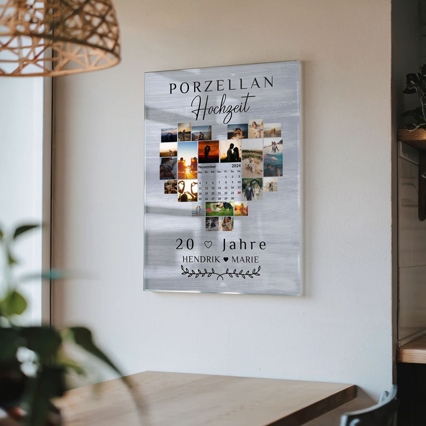 Acrylglasbild Kalender 20 Hochzeitstag Porzellanhochzeit Geschenk