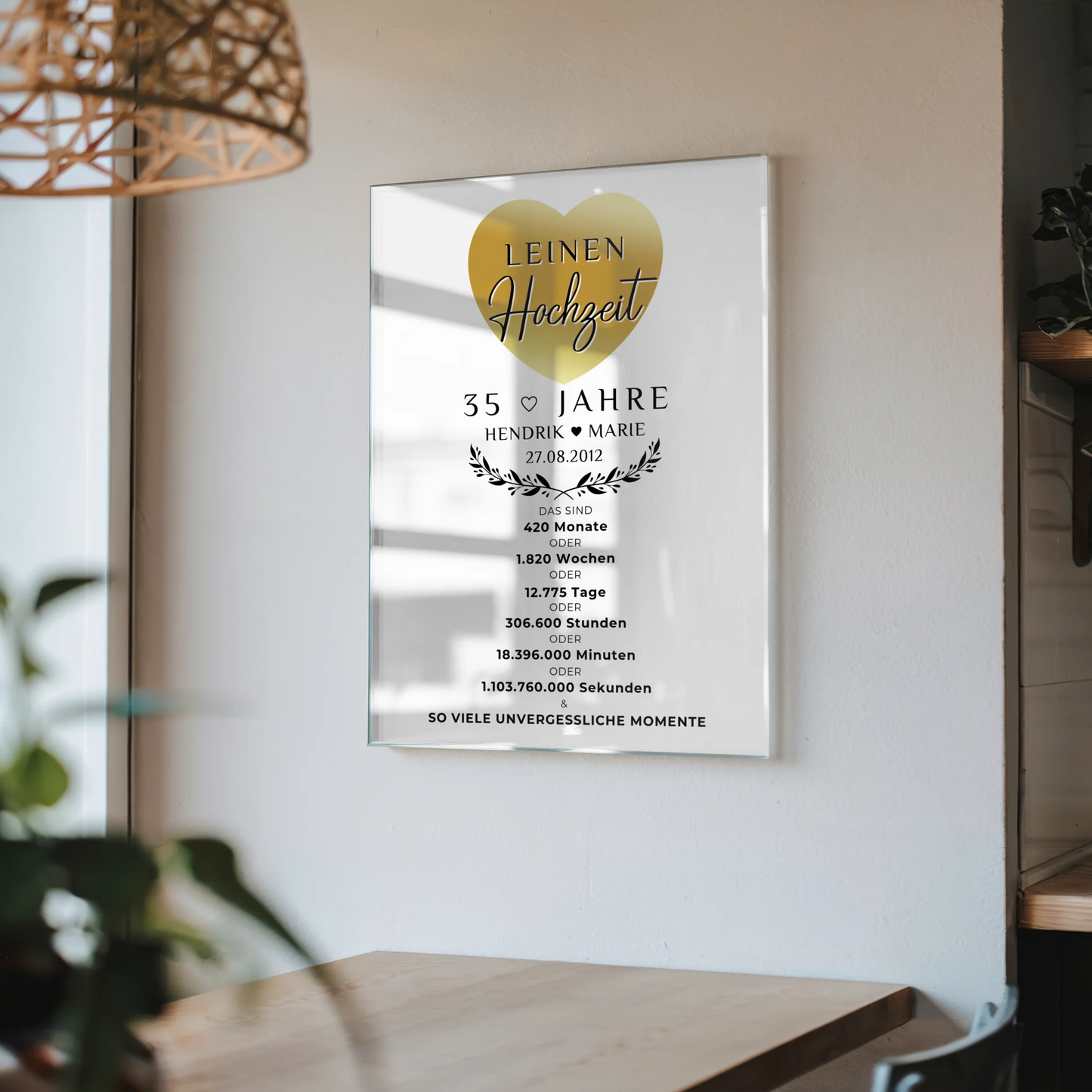 Personalisierte Acrylglas Foto Poster zum 35 Hochzeitstag