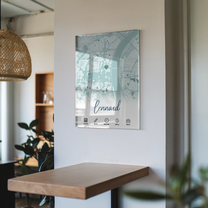 Acrylglas Bild Geburt Stadt Karte mit Geburtsdaten Blau Jungen Geschenk