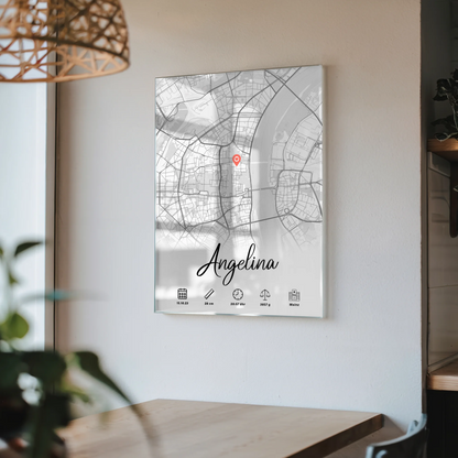 Personalisiertes Acrylglas Bild Karte mit Geburtsdaten Weiß