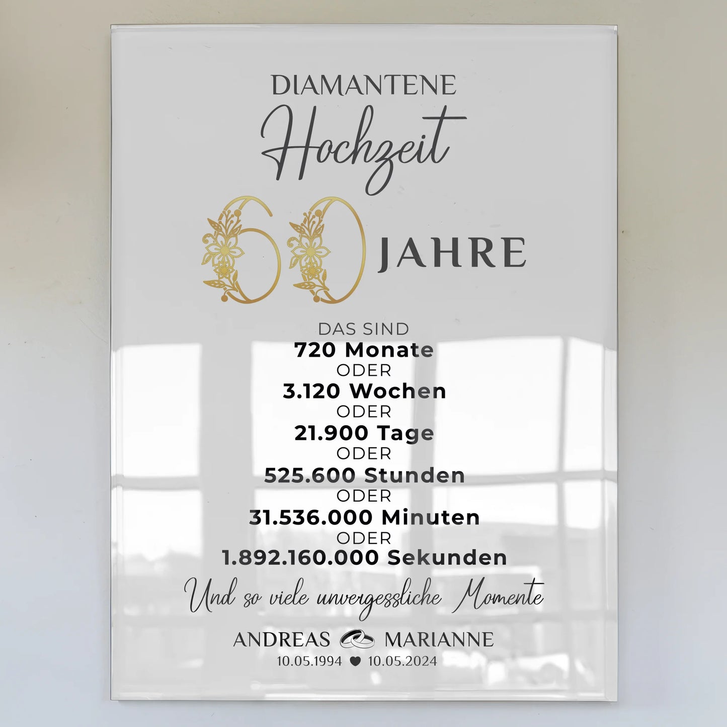 Acrylglas Bild zur Diamanten Hochzeit 60 Jahre Momente Geschenk