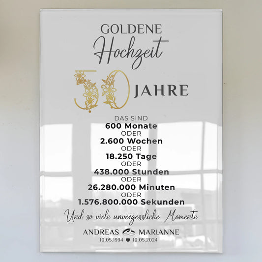 Acrylglas Bild zur Goldenen Hochzeit Personalisiertes Geschenke Momente Namen