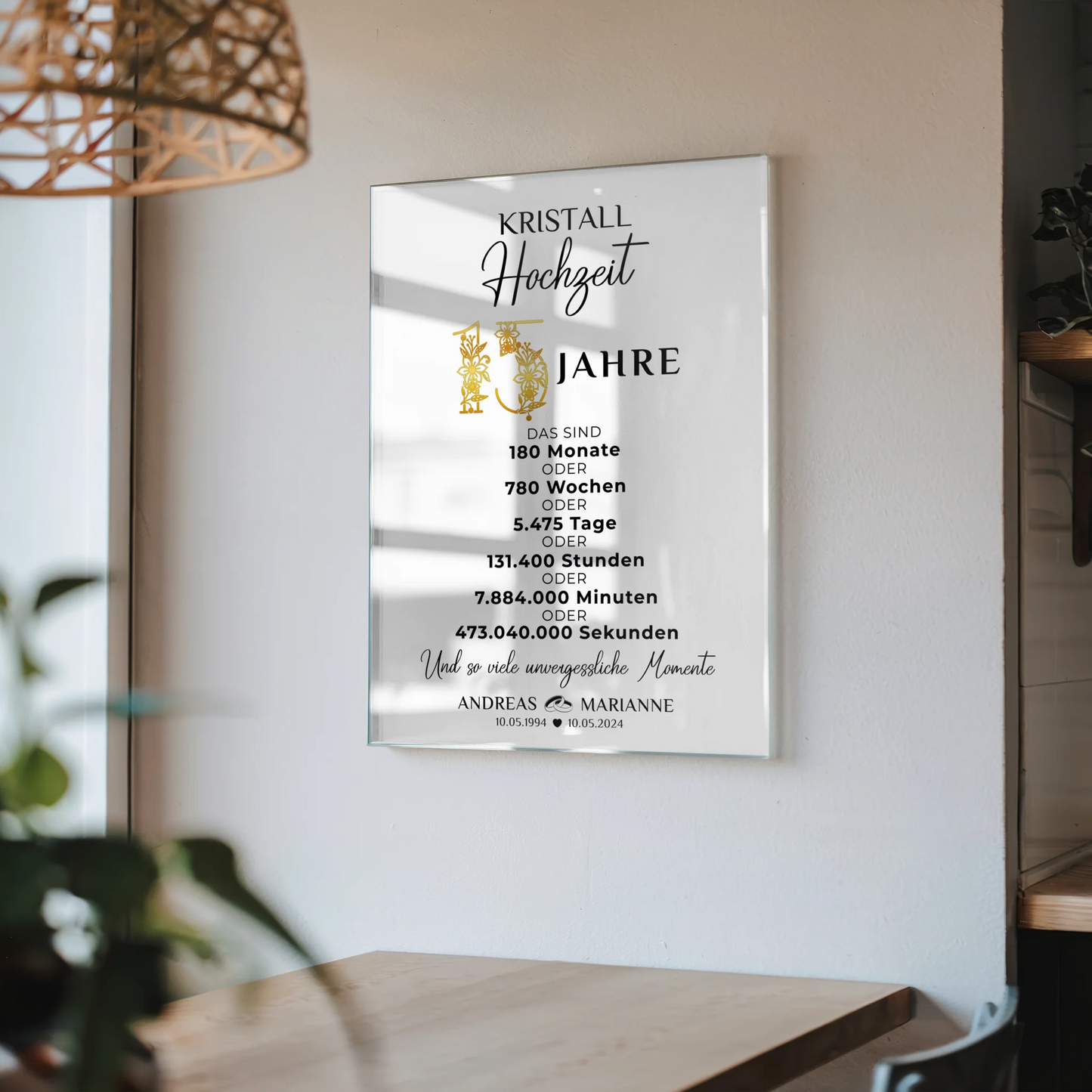 Personalisiertes Acrylglas Bild Geschenke zur Kristallhochzeit 15 Hochzeitstag