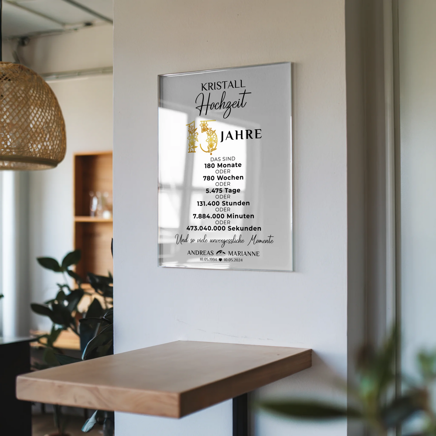 Personalisiertes Acrylglas Bild Geschenke zur Kristallhochzeit 15 Hochzeitstag