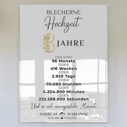 Acrylglas Bild Geschenk Momente 8 Hochzeitstag Namen Wunschtext