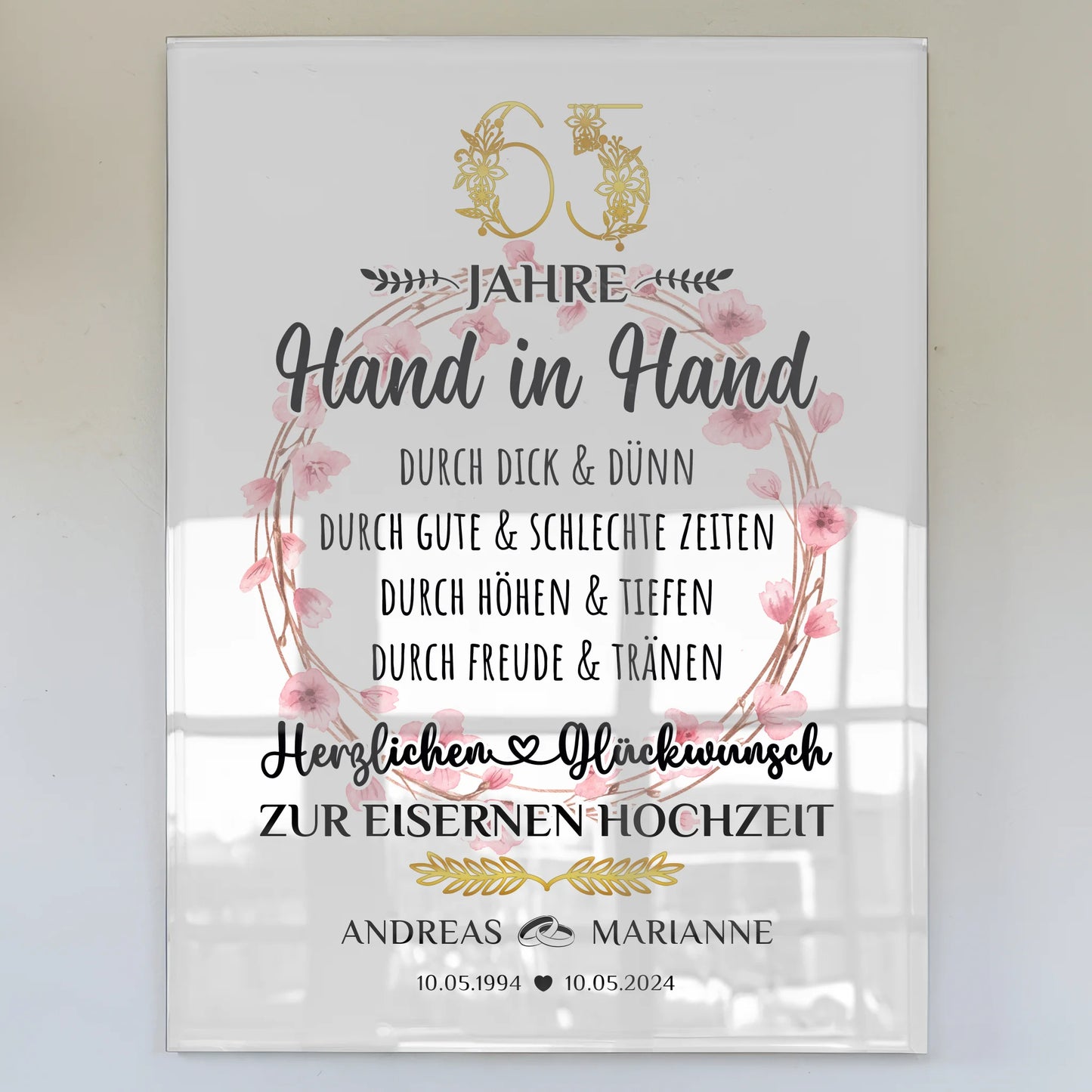 Acrylglas Bild Geschenk 65 Hochzeitstag zur Eiserne Hochzeit