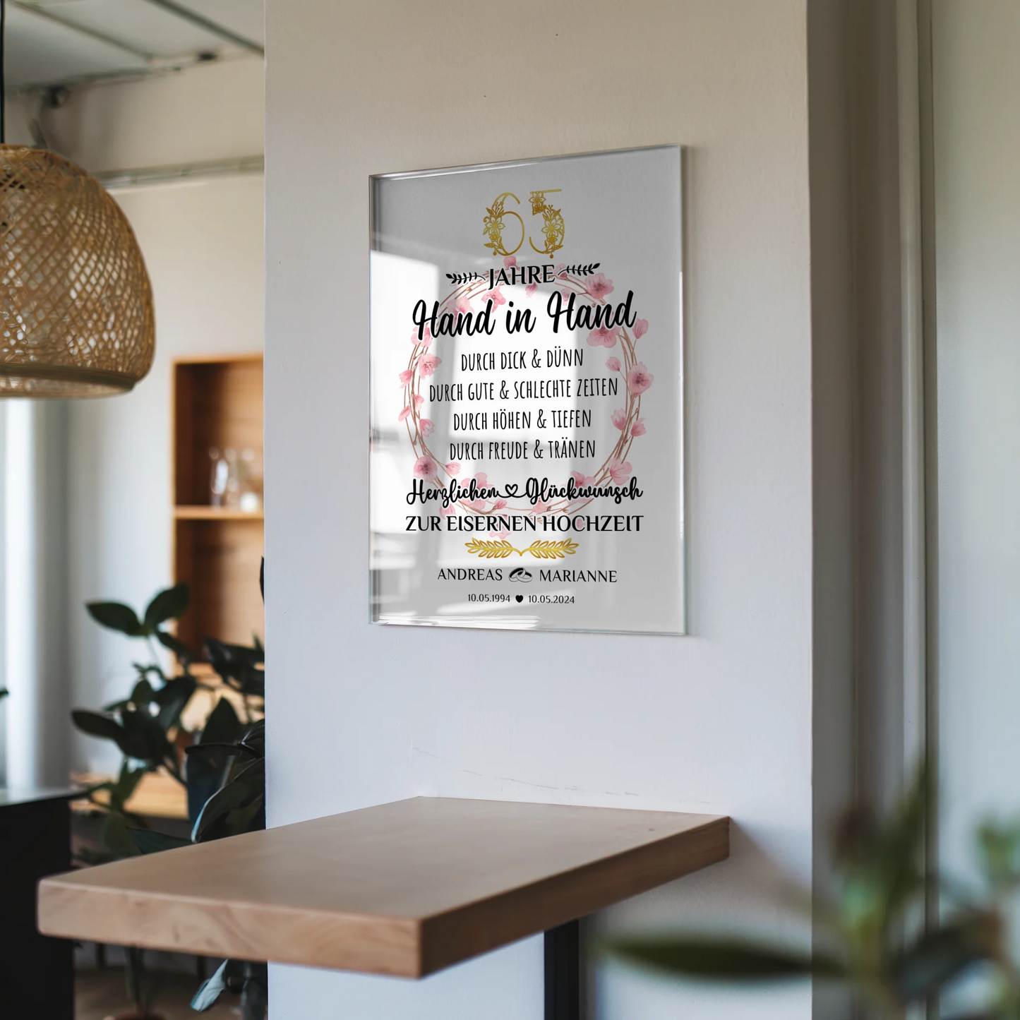Acrylglas Bild Geschenk 65 Hochzeitstag zur Eiserne Hochzeit