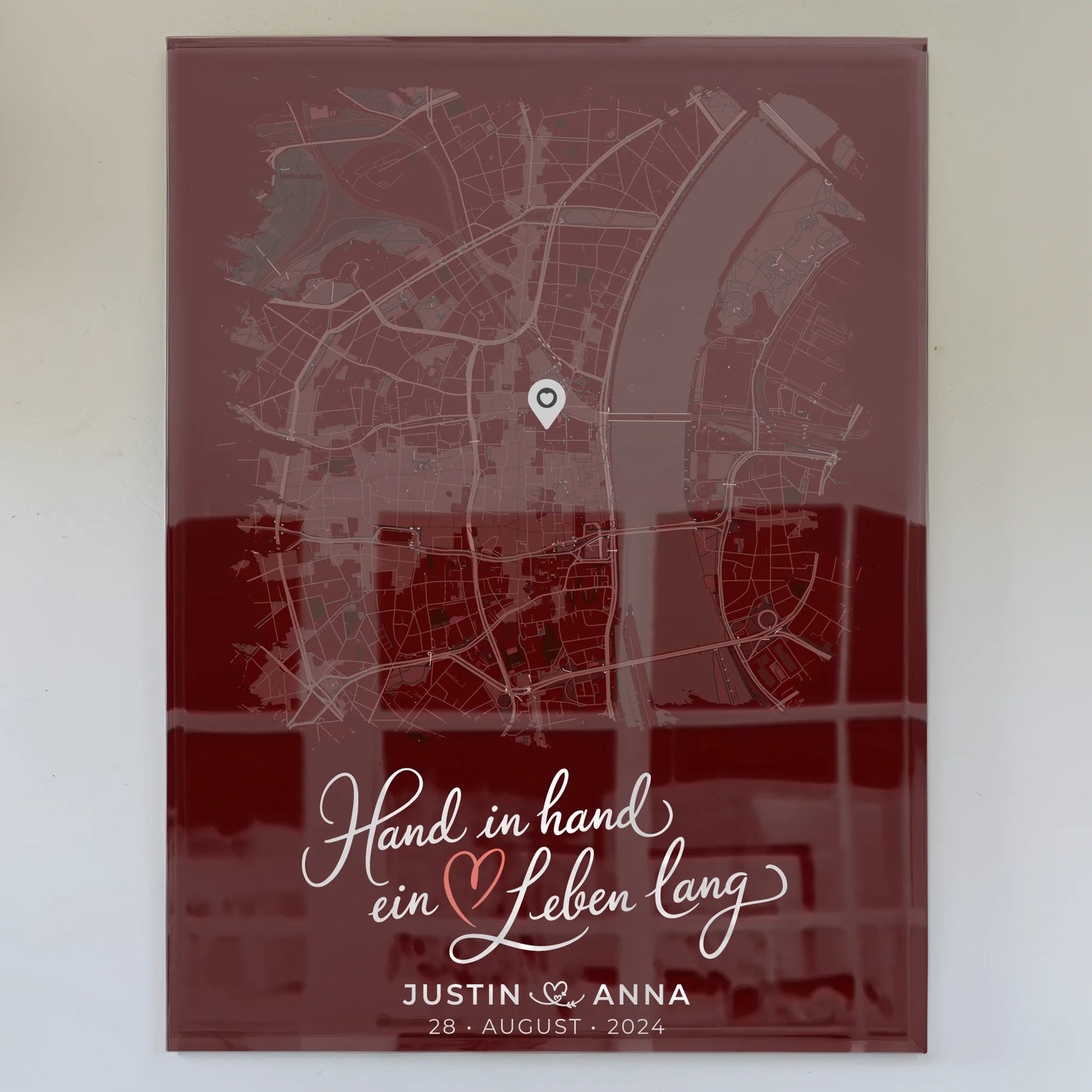 Personalisiertes Liebes Acrylglas Bild Paare Hand In Hand Stadtkarte Pinsel-Stil
