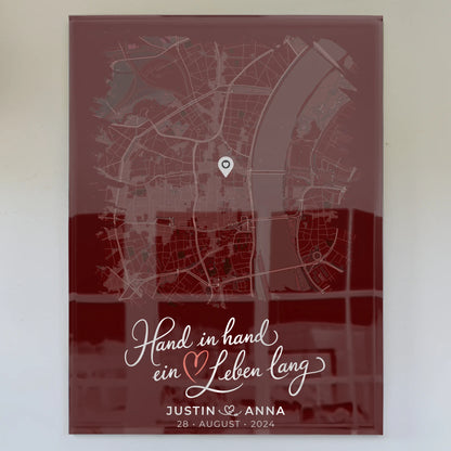 Personalisiertes Liebes Acrylglas Bild Paare Hand In Hand Stadtkarte Pinsel-Stil