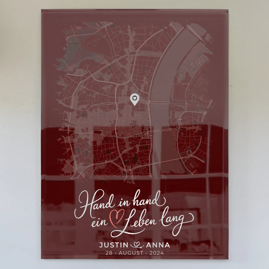 Personalisiertes Liebes Acrylglas Bild Paare Hand In Hand Stadtkarte Pinsel-Stil