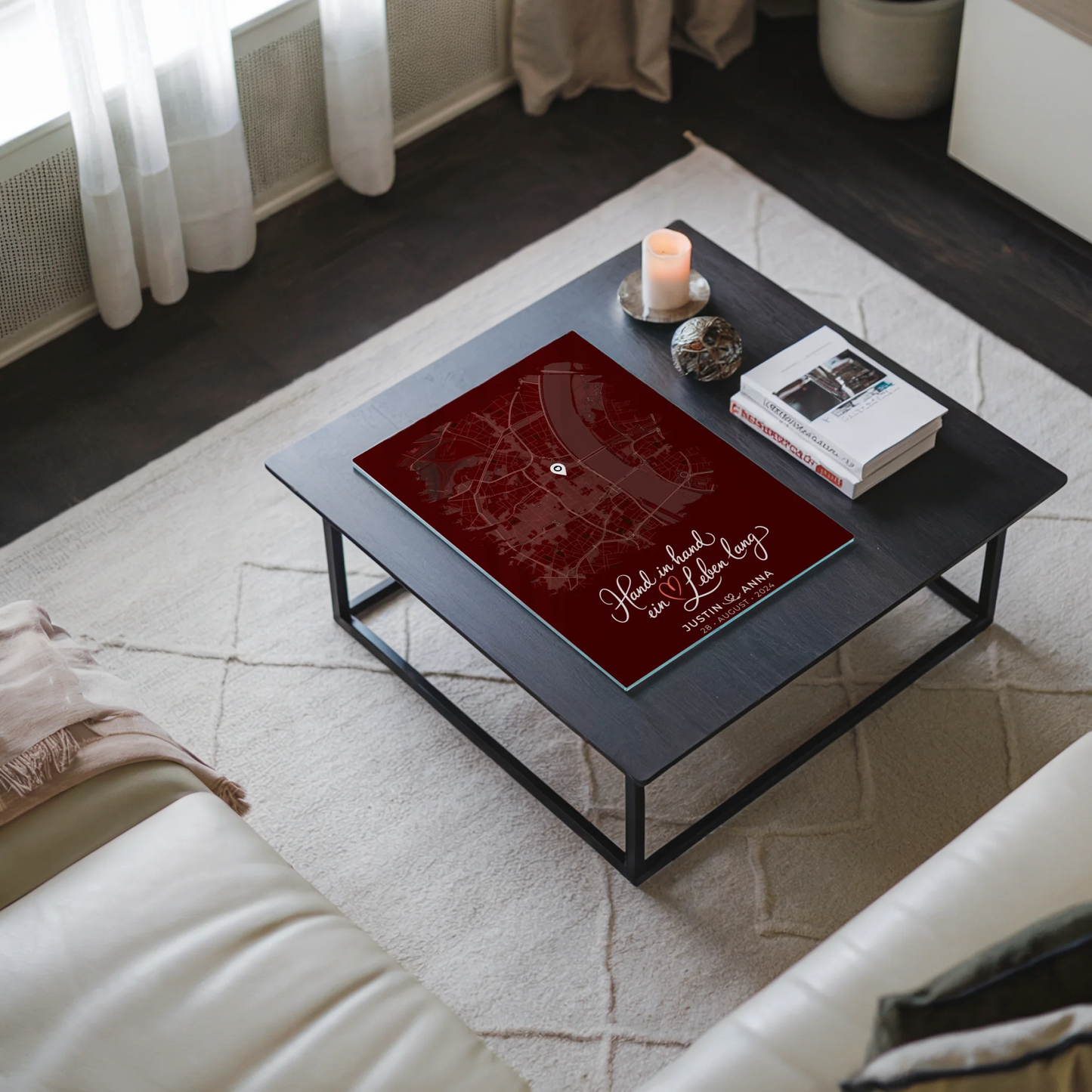 Personalisiertes Liebes Acrylglas Bild Paare Hand In Hand Stadtkarte Pinsel-Stil