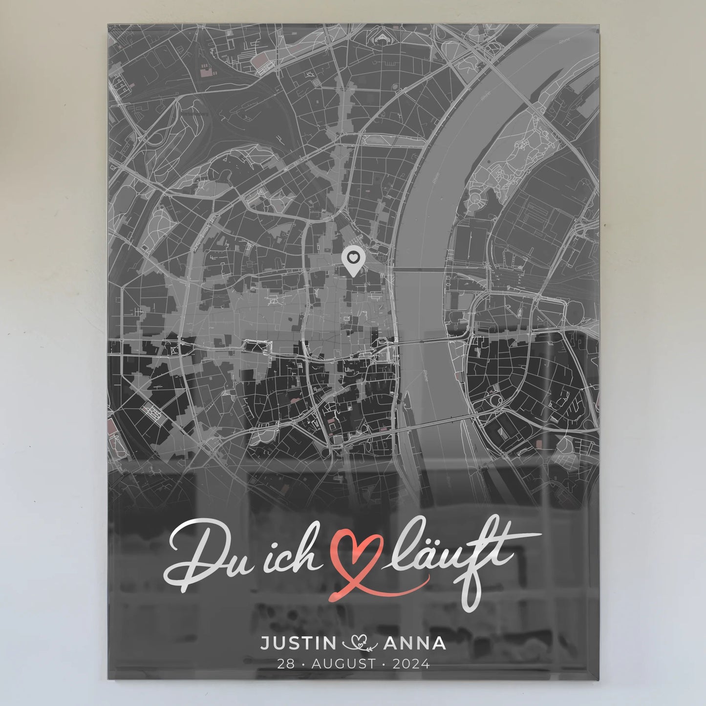Personalisiertes Acrylglas Bilder Paare Stadtkarte Dunkelgrau Du Ich Läuft