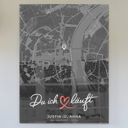 Personalisiertes Acrylglas Bilder Paare Stadtkarte Dunkelgrau Du Ich Läuft