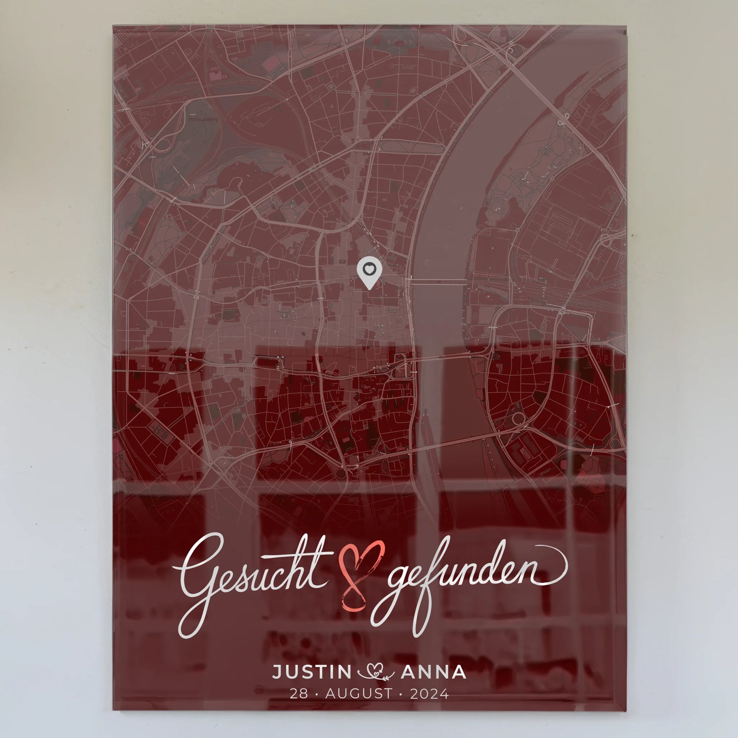 Personalisiertes Liebes Acrylglas Bild Paare Stadtkarte Rot Gesucht Gefunden