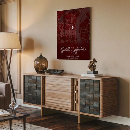 Personalisiertes Liebes Acrylglas Bild Paare Stadtkarte Rot Gesucht Gefunden