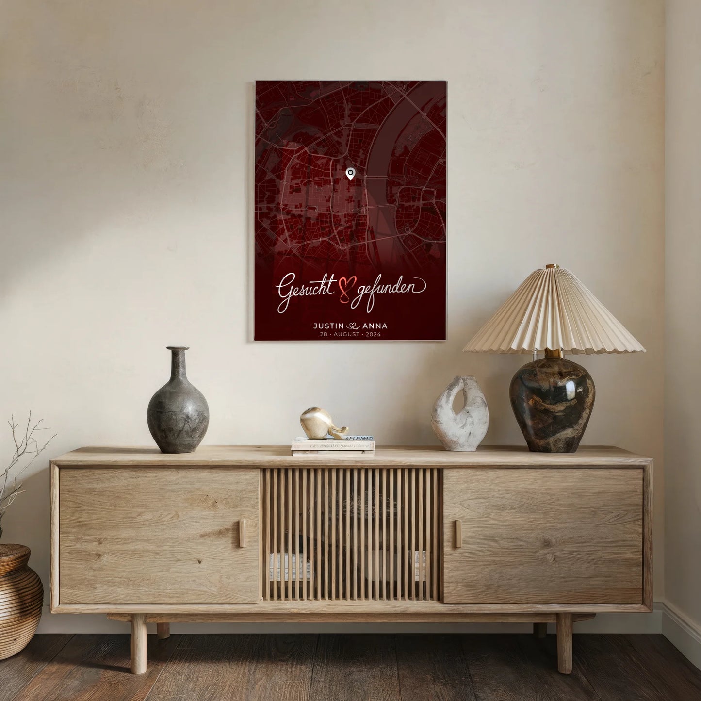 Personalisiertes Liebes Acrylglas Bild Paare Stadtkarte Rot Gesucht Gefunden