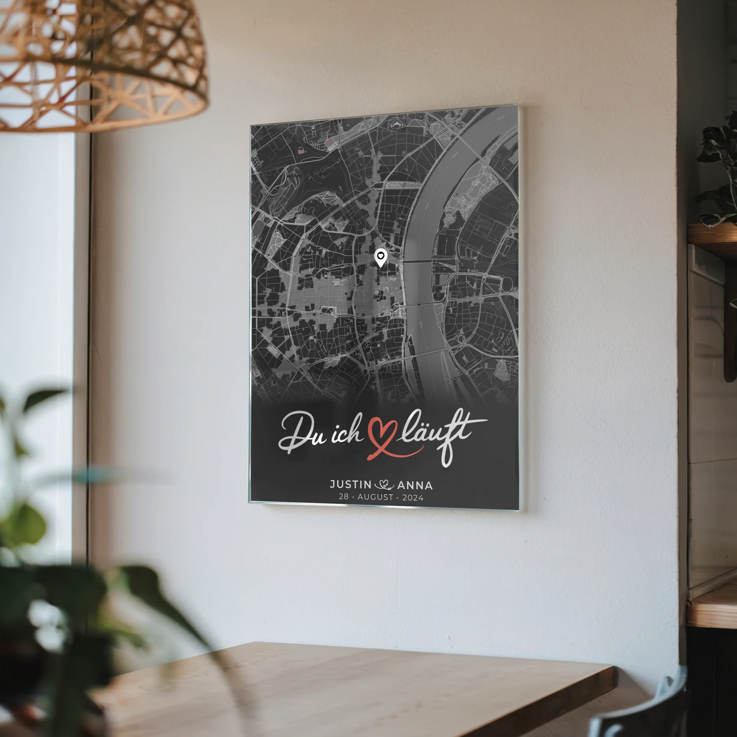 Personalisiertes Acrylglas Bilder Paare Stadtkarte Dunkelgrau Du Ich Läuft