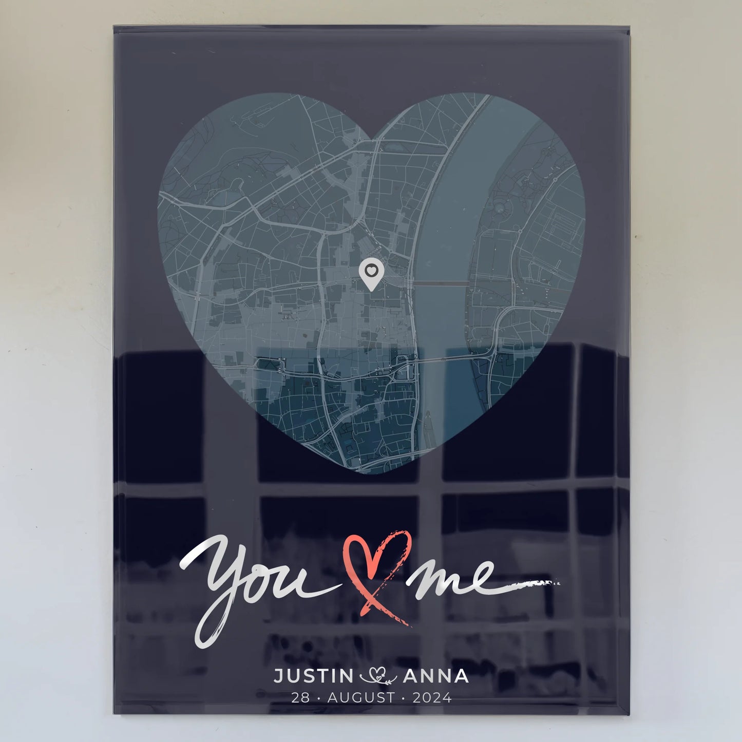 Personalisiertes Acrylglas Bild Paare Stadtkarte Herzform You & Me