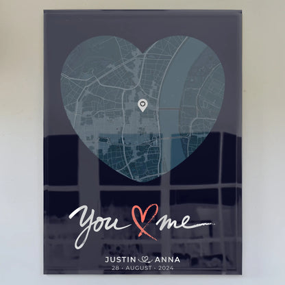 Personalisiertes Acrylglas Bild Paare Stadtkarte Herzform You & Me