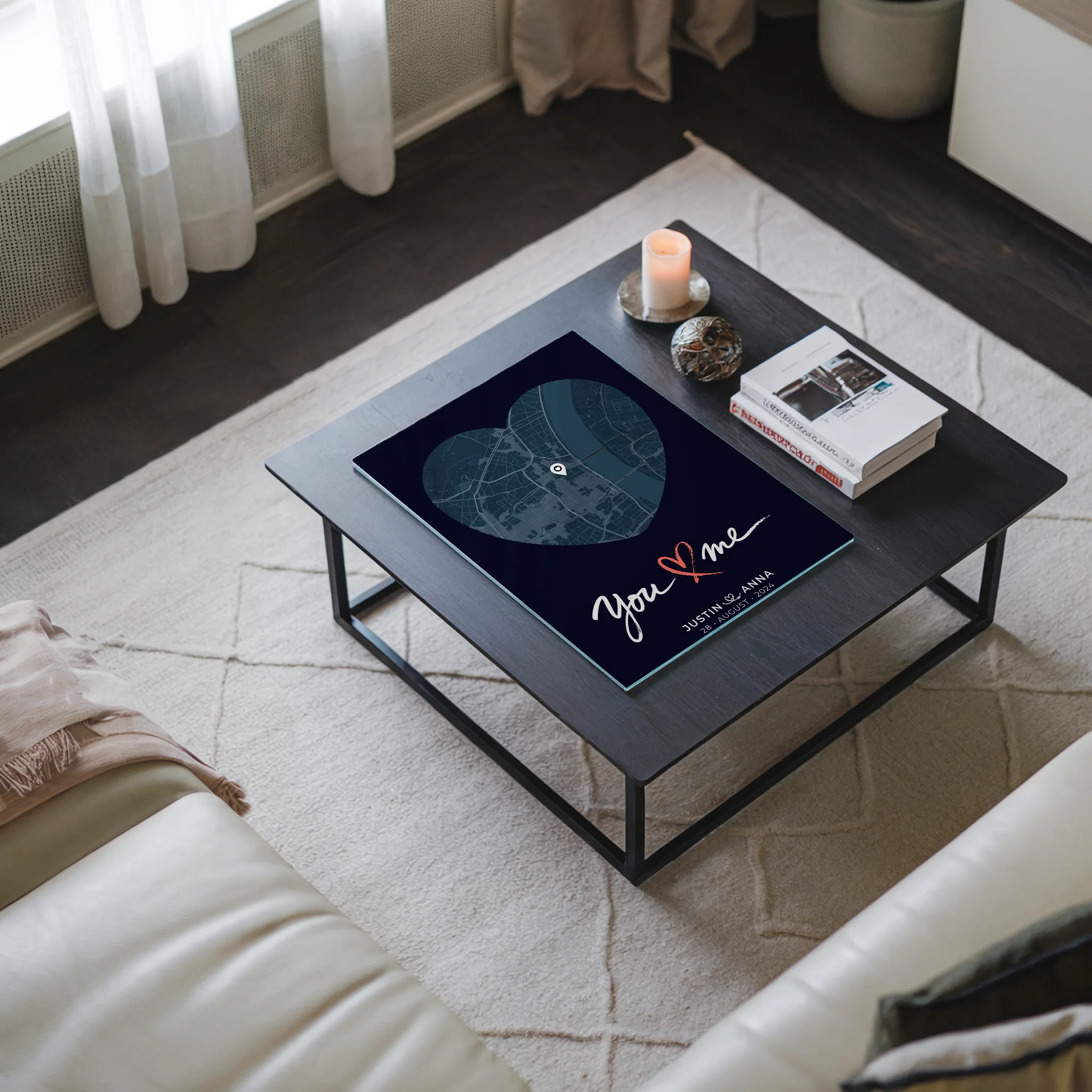 Personalisiertes Acrylglas Bild Paare Stadtkarte Herzform You & Me