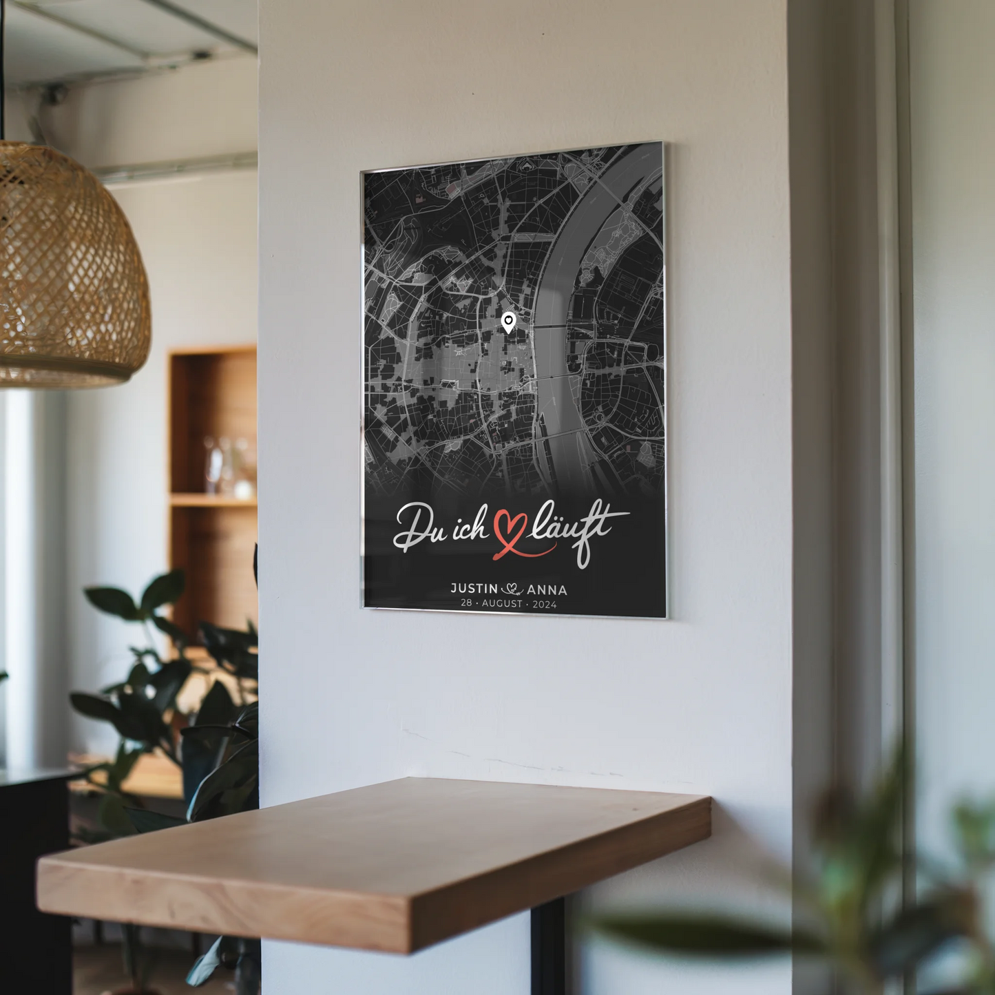 Personalisiertes Acrylglas Bilder Paare Stadtkarte Dunkelgrau Du Ich Läuft