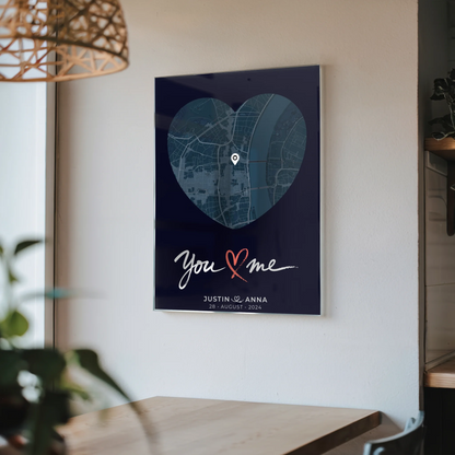 Personalisiertes Acrylglas Bild Paare Stadtkarte Herzform You & Me