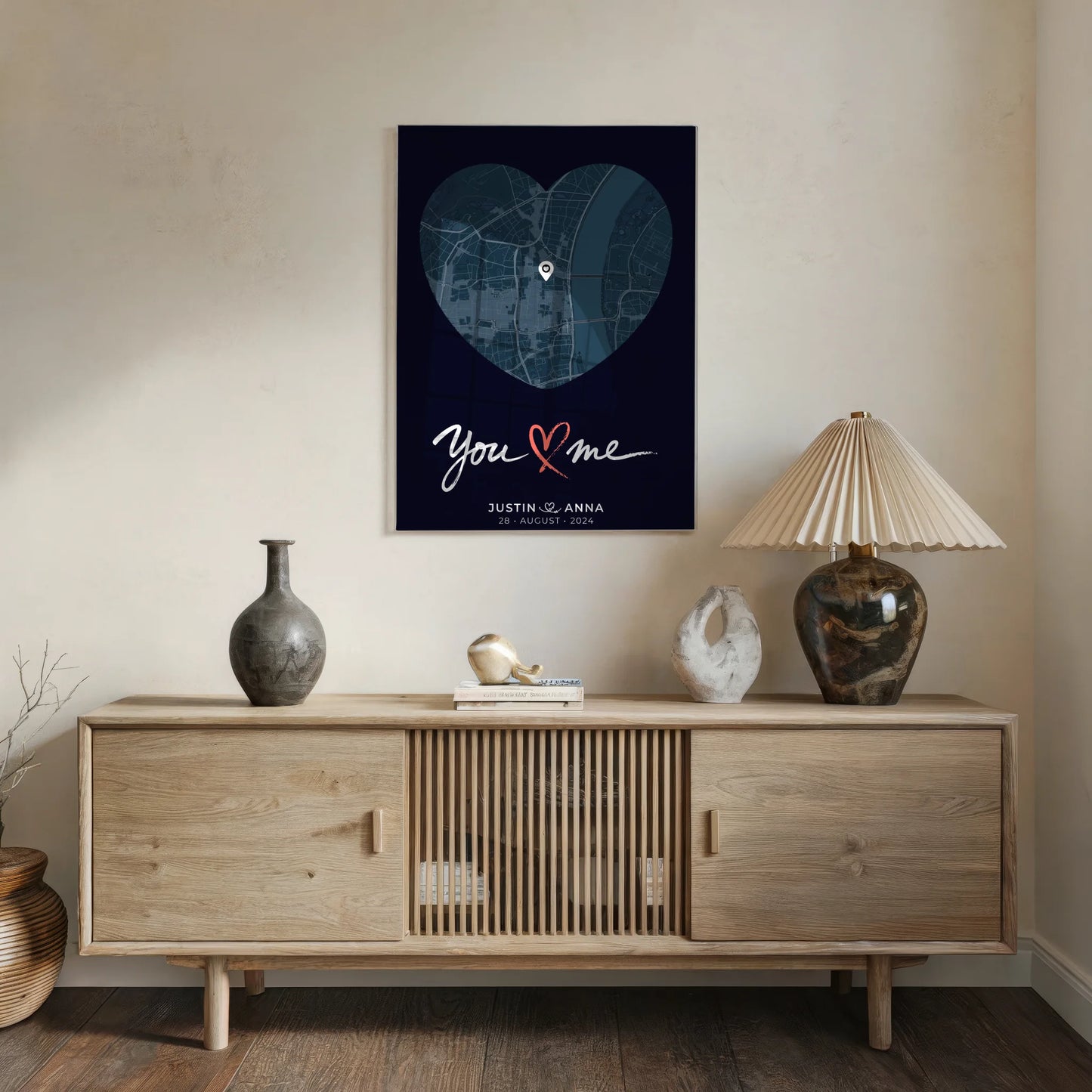 Personalisiertes Acrylglas Bild Paare Stadtkarte Herzform You & Me