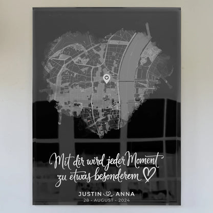Personalisiertes Acrylglas Bild Paare Stadtkarte Herzform Jeder Moment