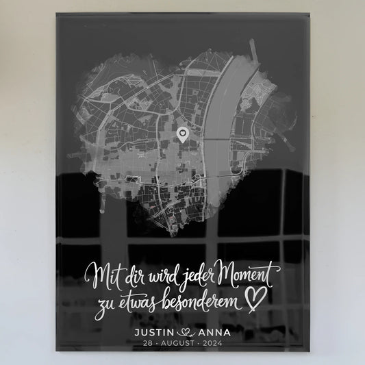 Personalisiertes Acrylglas Bild Paare Stadtkarte Herzform Jeder Moment