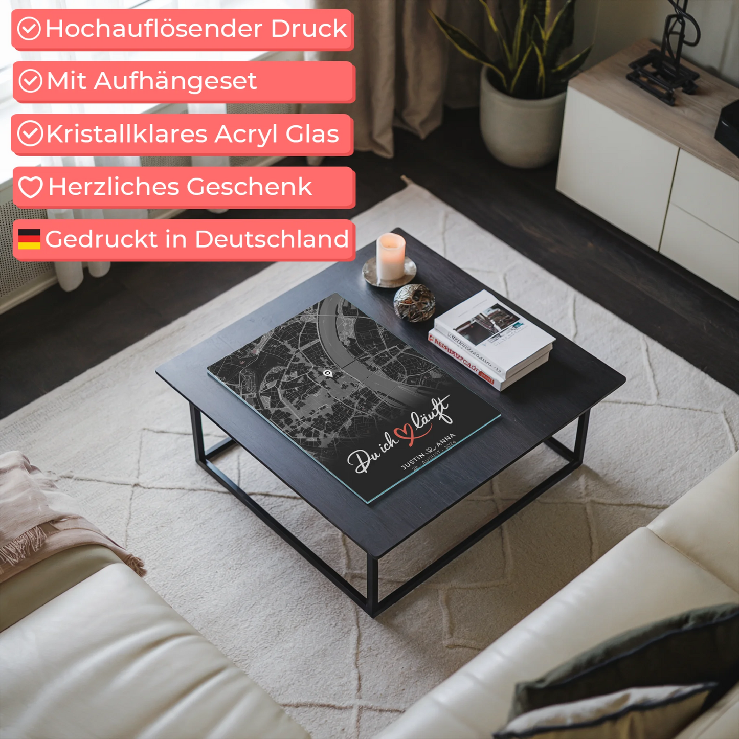 Personalisiertes Acrylglas Bilder Paare Stadtkarte Dunkelgrau Du Ich Läuft